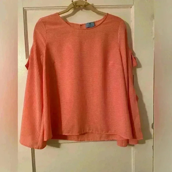 CeCe Tops - Cece beautiful peach blouse.  This blouse has bell sleeves with tie closures.